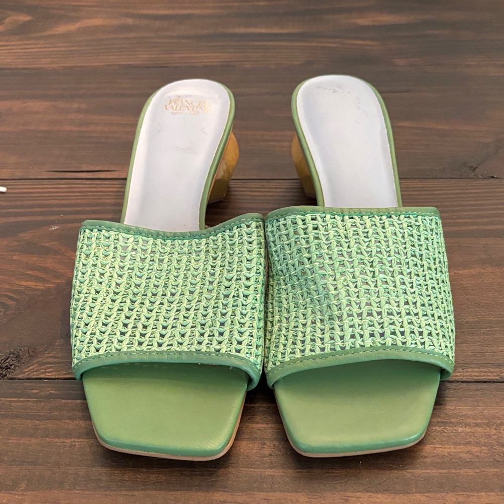 Frances Valentine Green Woven Mules (bin 17)